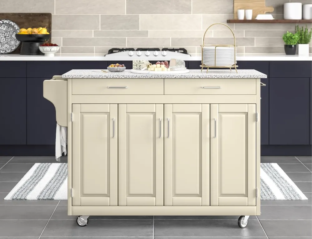 Create-A-Cart Off-white Kitchen Cart with Gray Granite Top