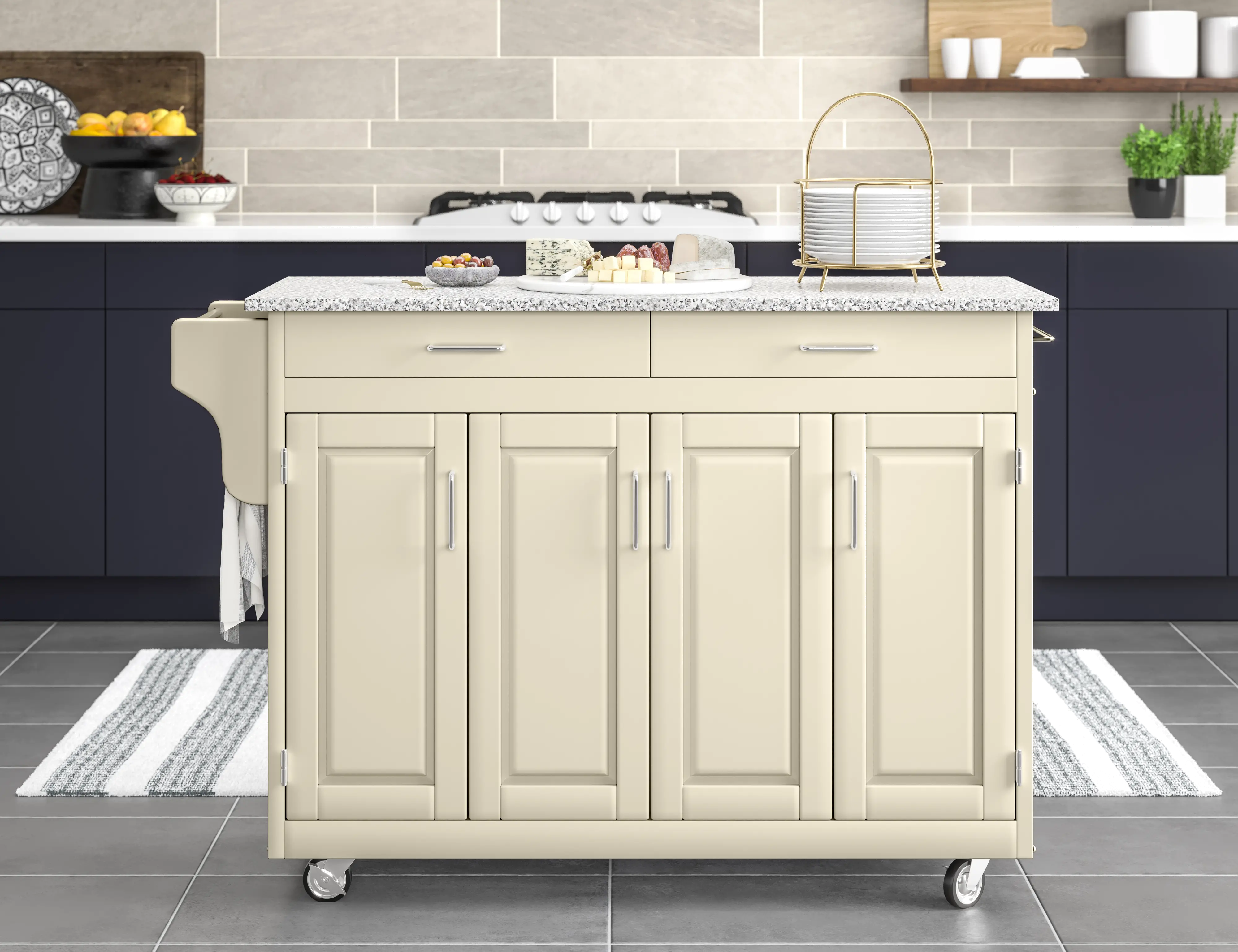 Create-A-Cart Off-white Kitchen Cart with Gray Granite Top