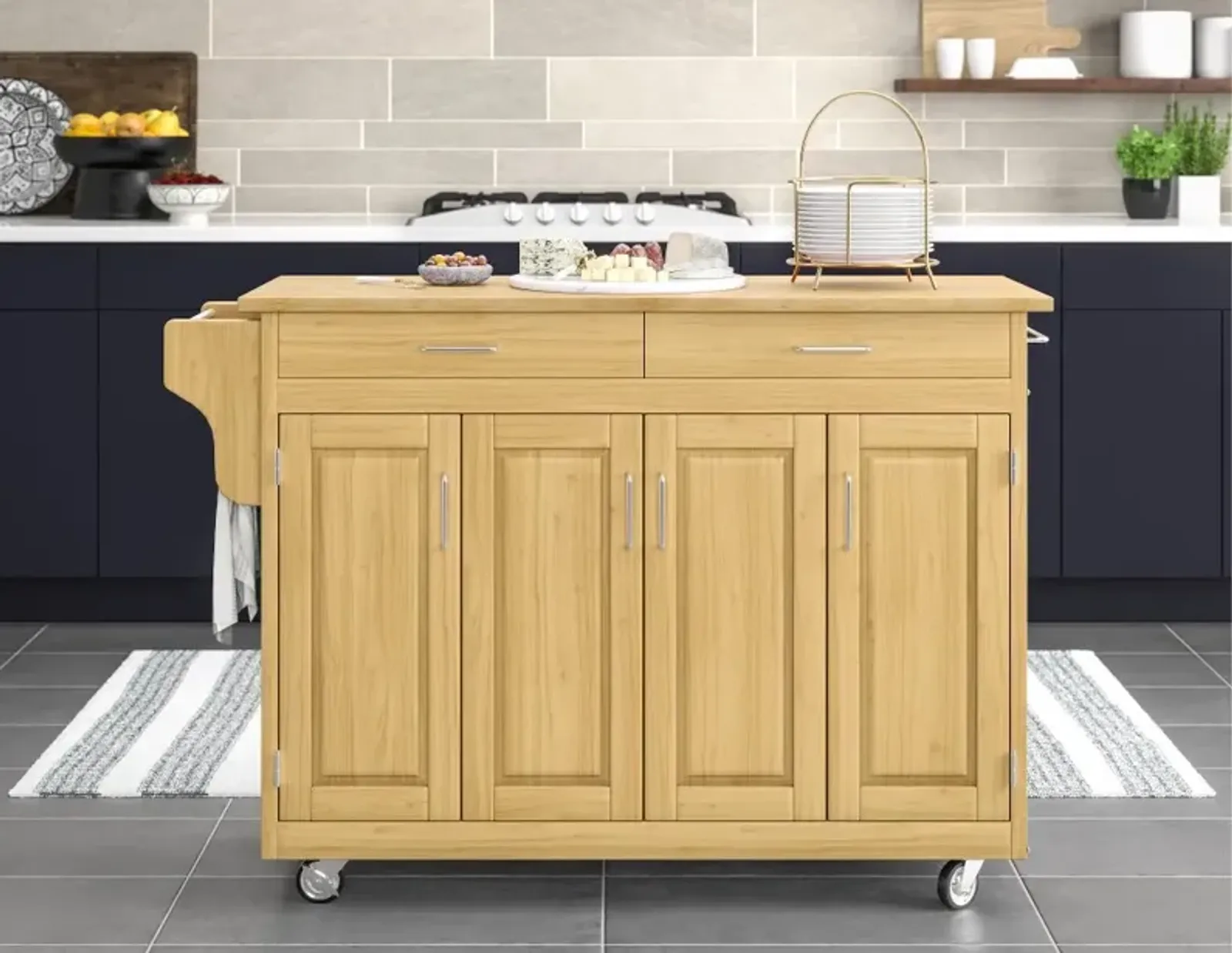 Create-A-Cart Light Brown Kitchen Cart with Hardwood Top