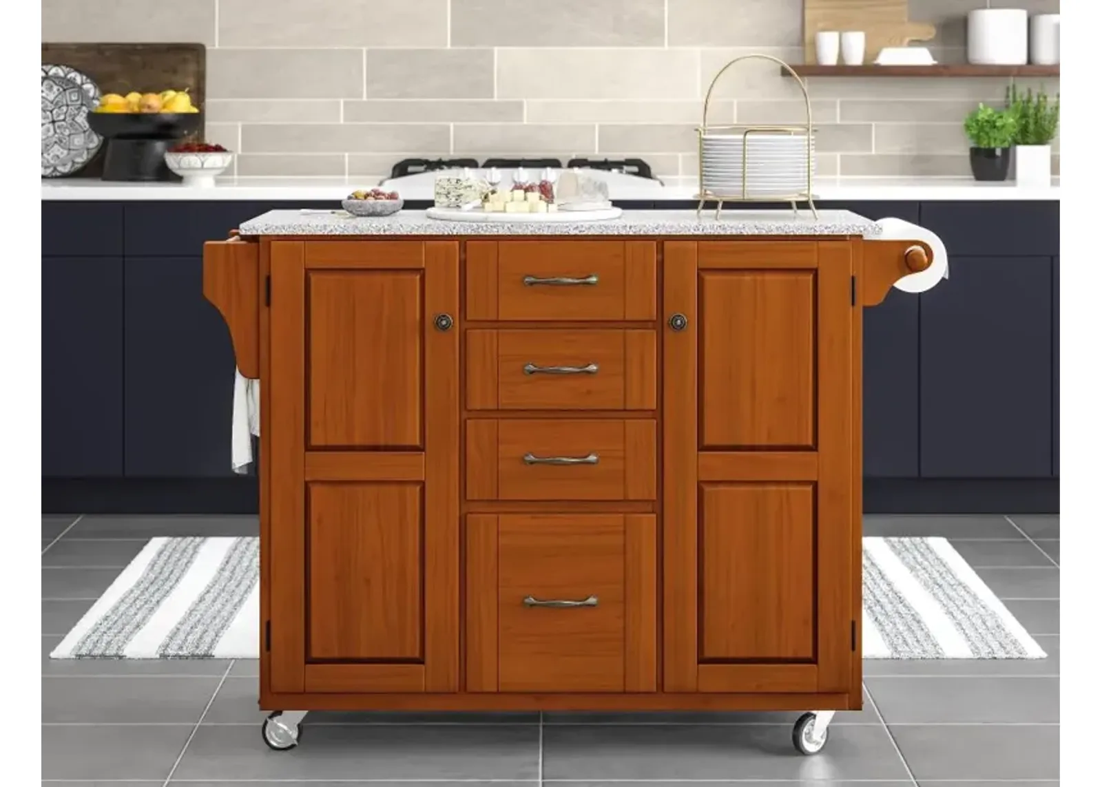 Create-A-Cart Brown Kitchen Cart with Granite Top