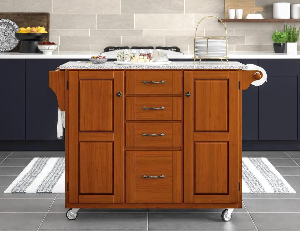 Create-A-Cart Brown Kitchen Cart with Granite Top