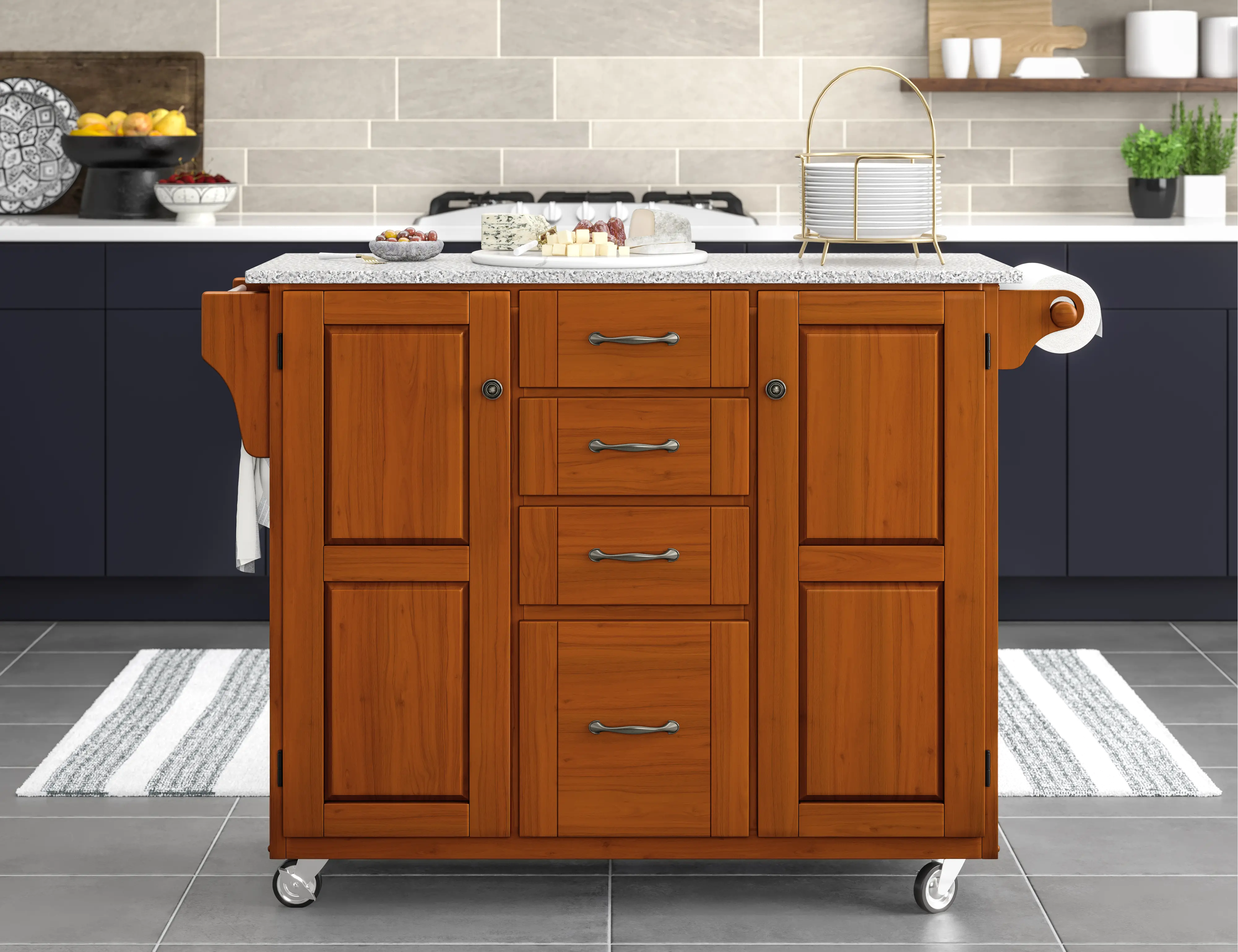 Create-A-Cart Brown Kitchen Cart with Granite Top