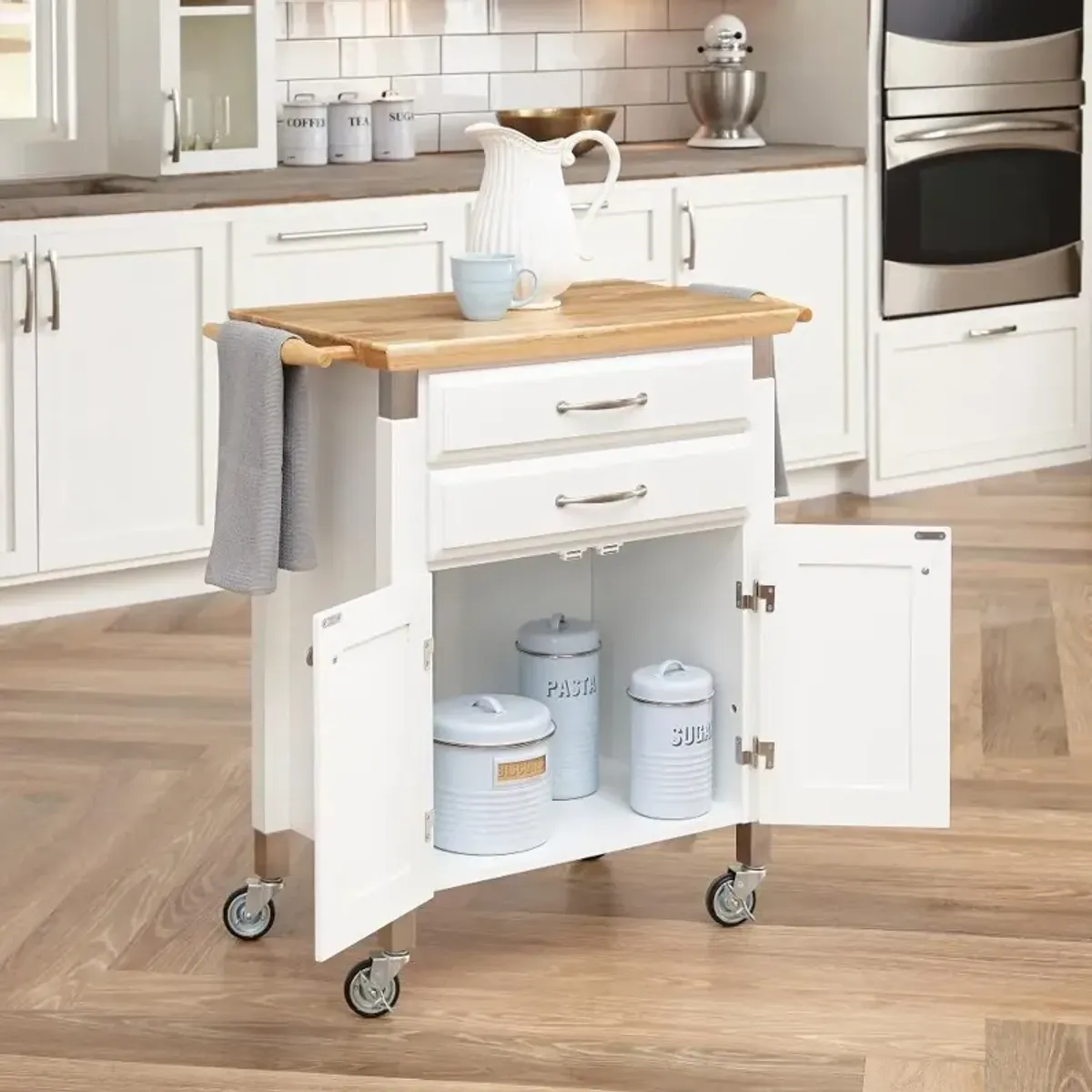 Dolly Madison Small Off-White Kitchen Rolling Cart