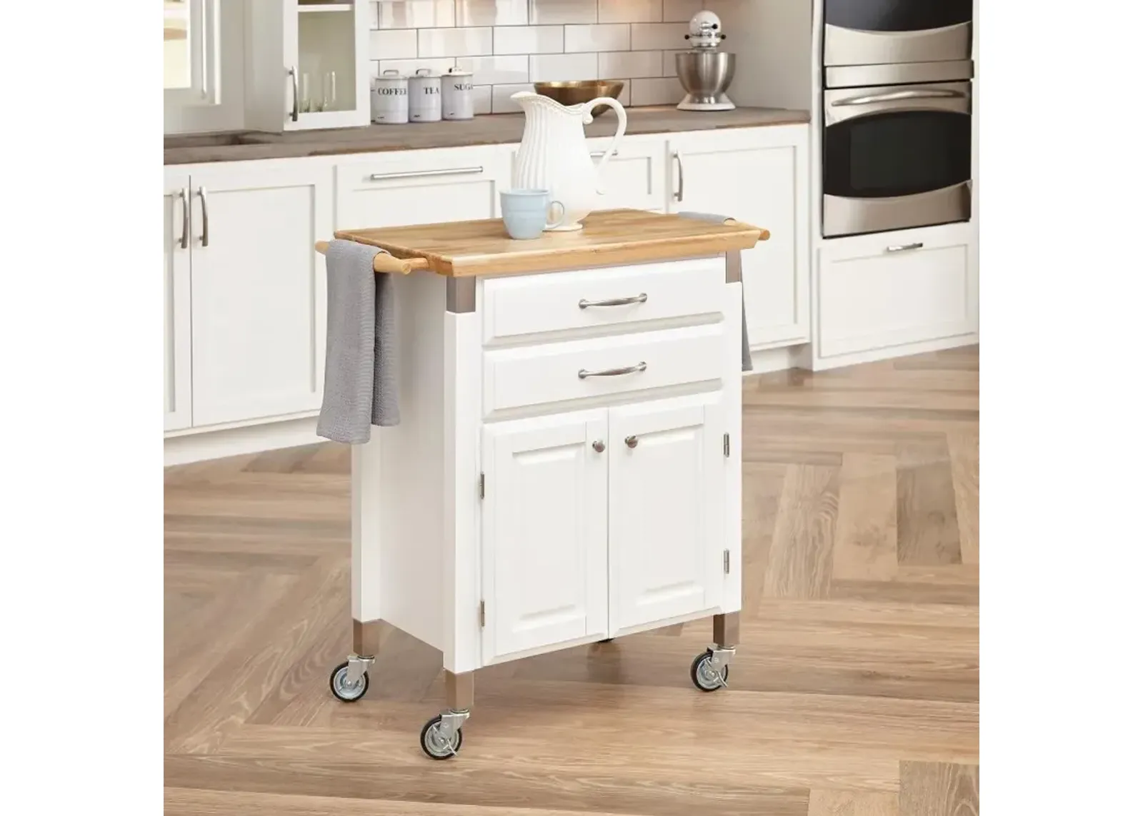 Dolly Madison Small Off-White Kitchen Rolling Cart