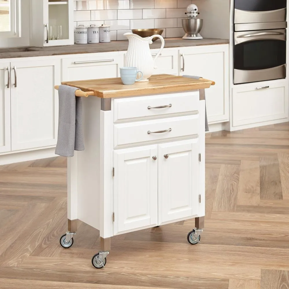 Dolly Madison Small Off-White Kitchen Rolling Cart