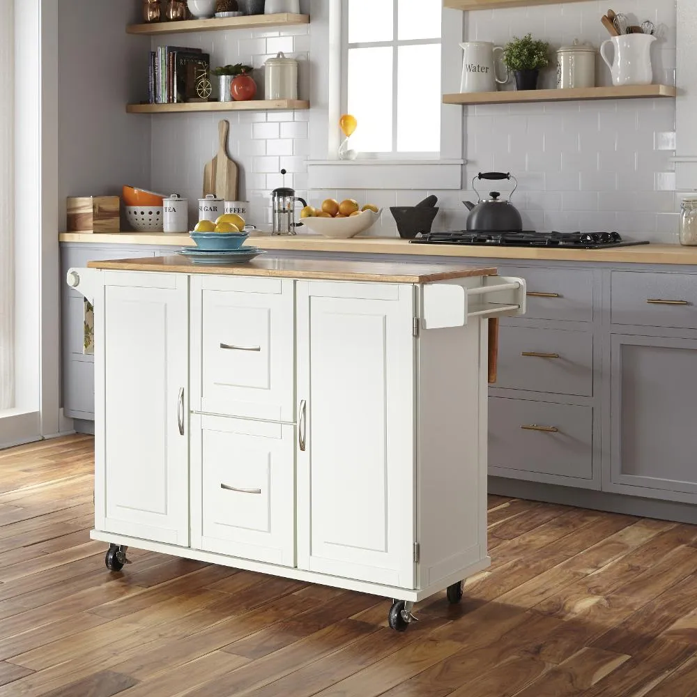 Dolly Madison Off-White Kitchen Cart with Drop Leaf