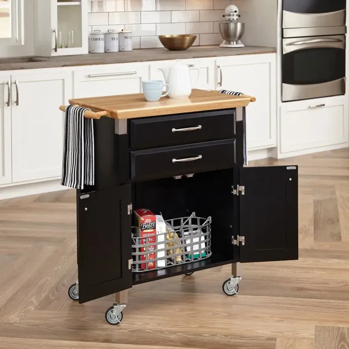 Dolly Madison Small Black Kitchen Rolling Cart