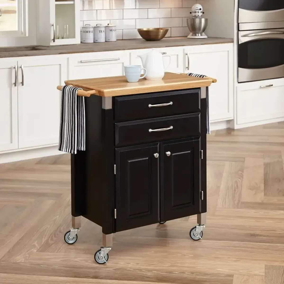 Dolly Madison Small Black Kitchen Rolling Cart