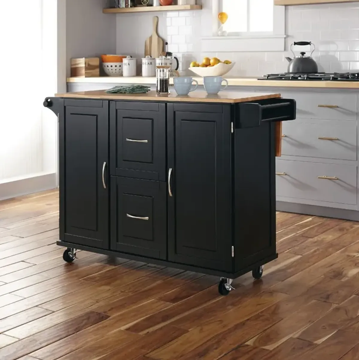 Dolly Madison Black Kitchen Cart with Drop Leaf