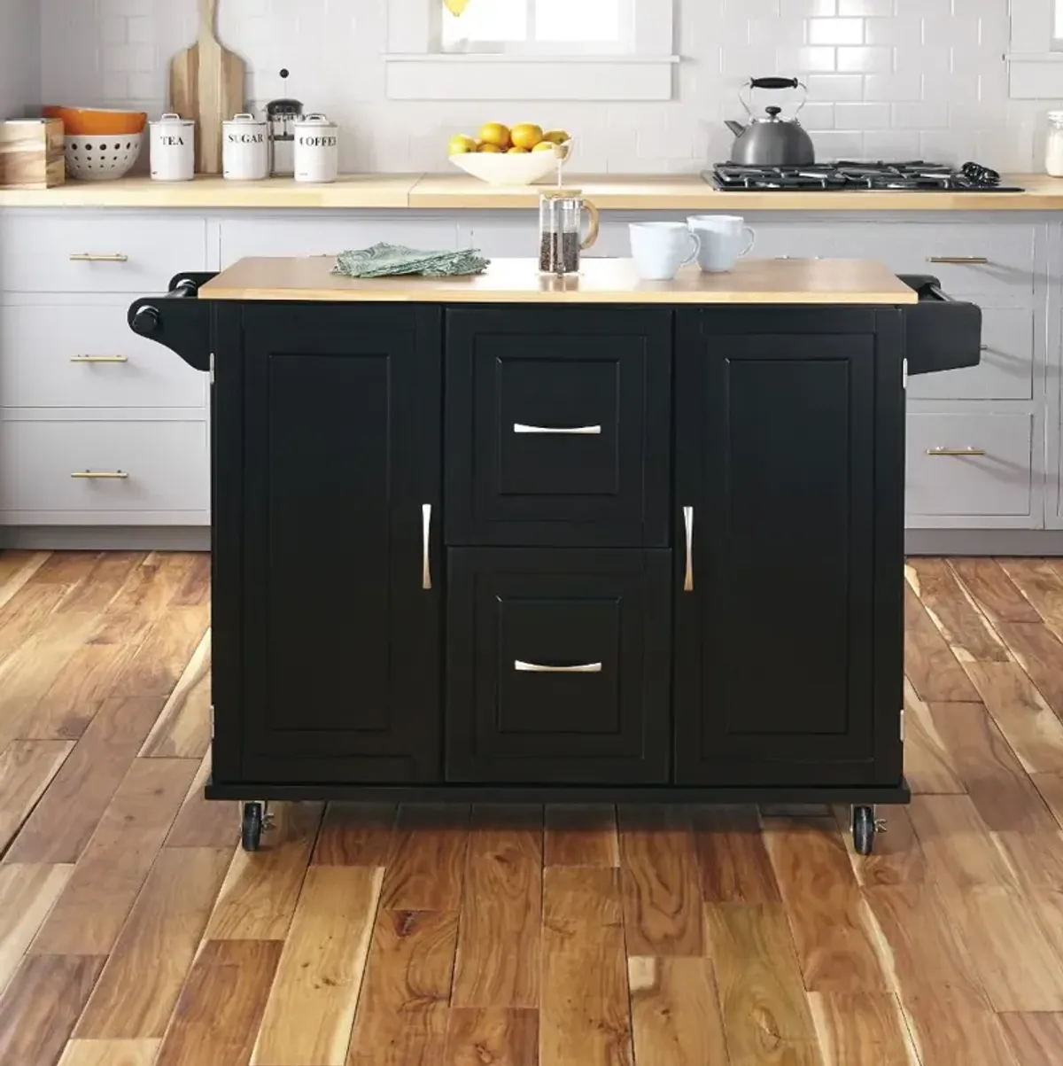 Dolly Madison Black Kitchen Cart with Drop Leaf