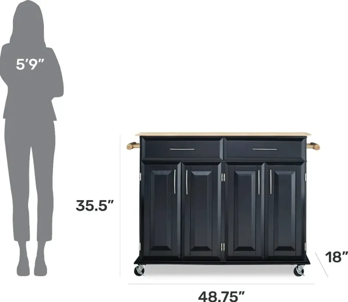 Dolly Madison Black Kitchen Cart