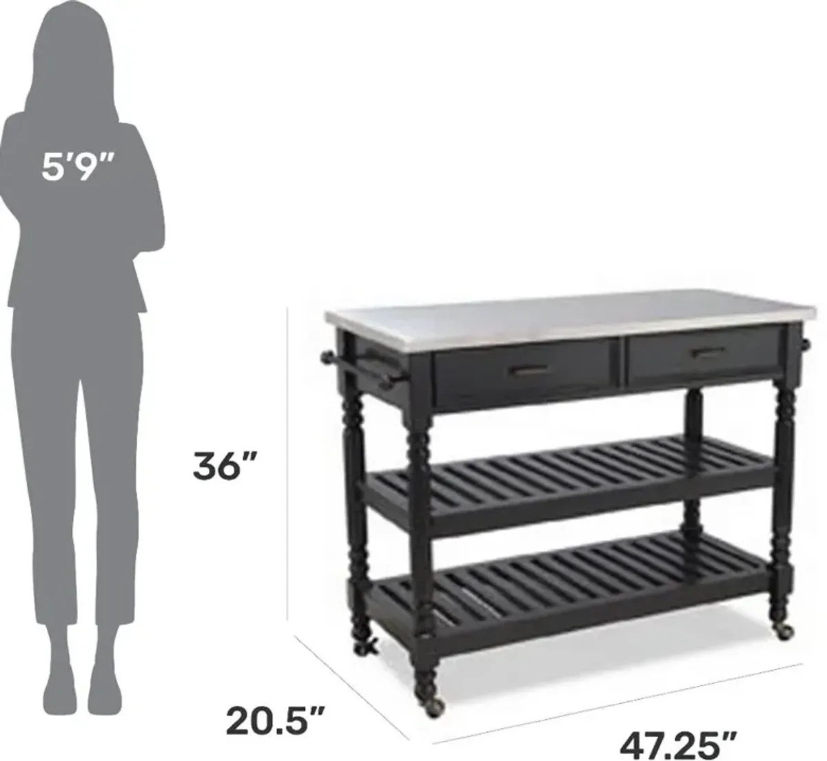 General Open Black Kitchen Cart