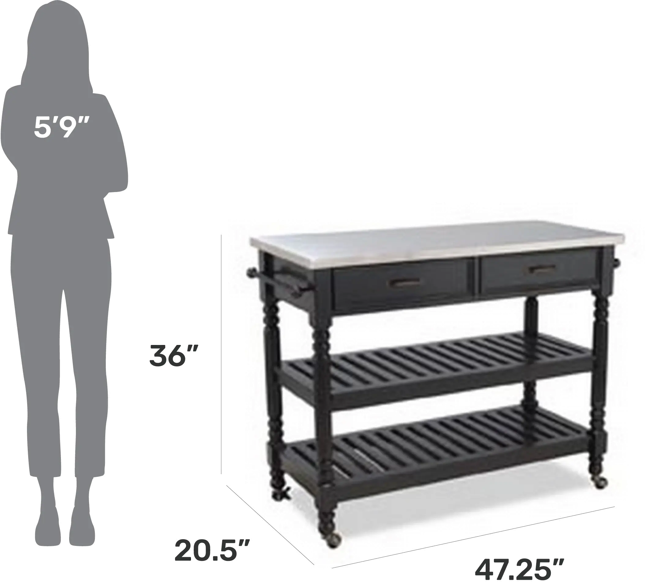 General Open Black Kitchen Cart