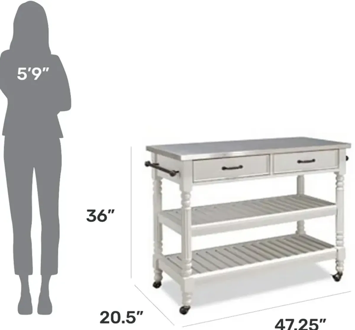 General Line Open White Kitchen Cart