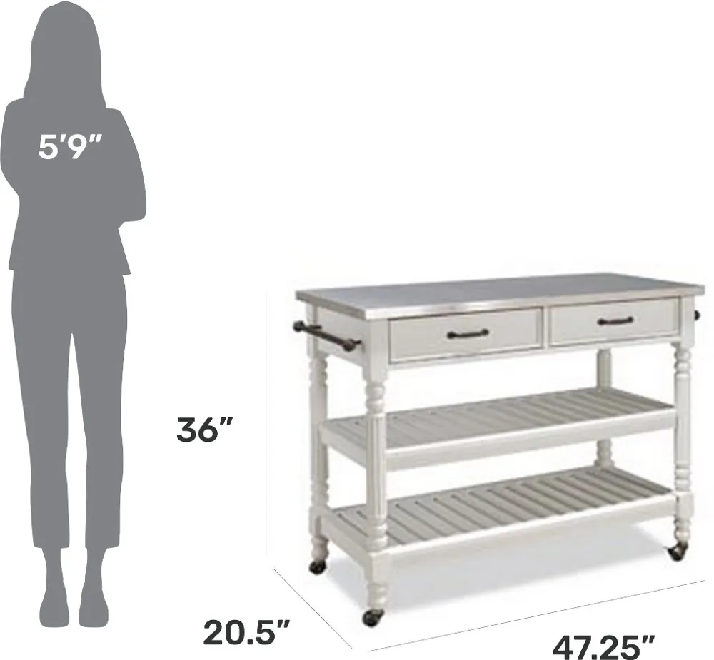 General Line Open White Kitchen Cart