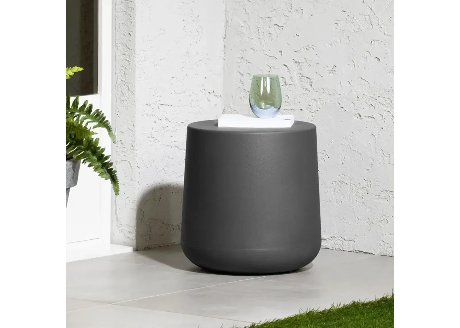 Dalya Dark Gray Round Outdoor Side Table - South Shore