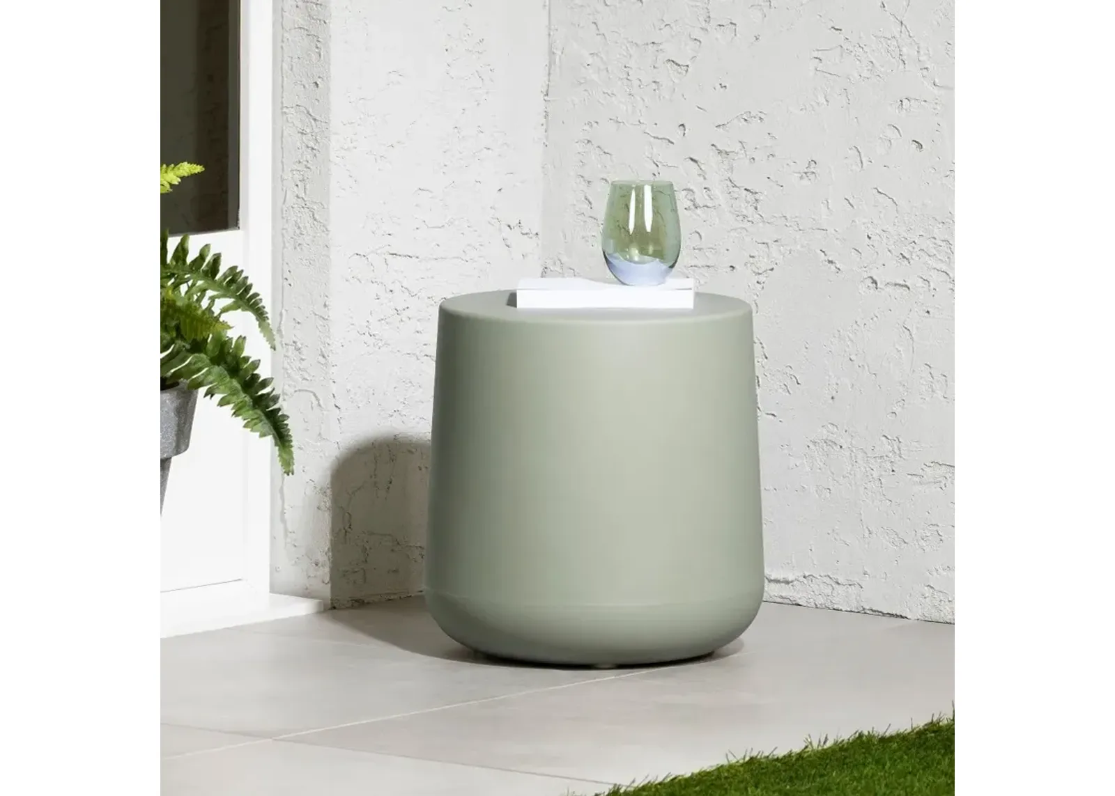 Dalya Sage Green Round Outdoor Side Table - South Shore