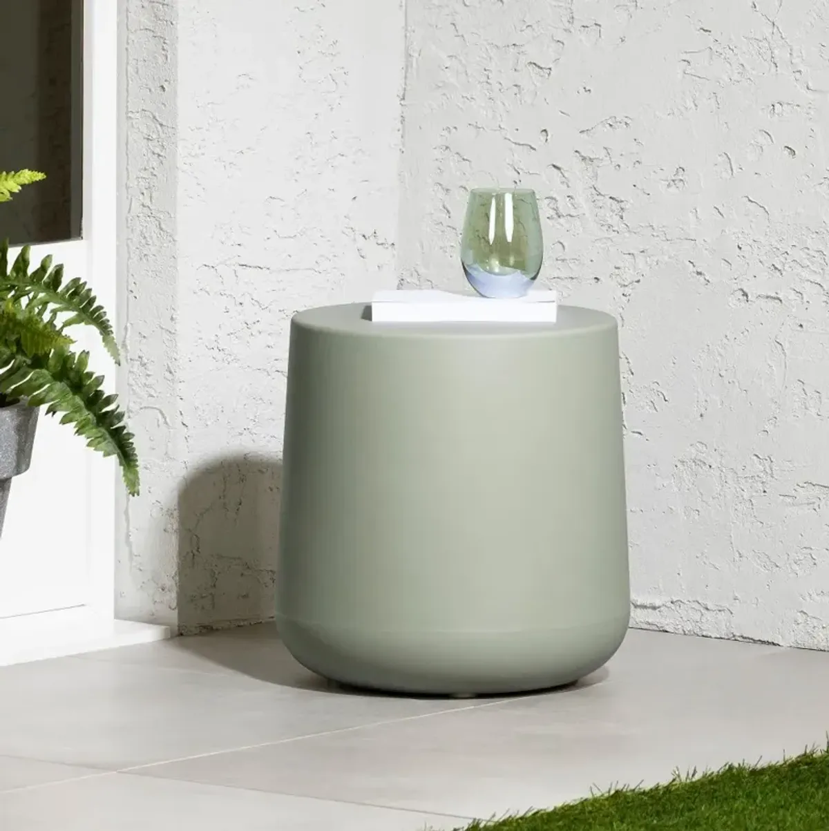 Dalya Sage Green Round Outdoor Side Table - South Shore