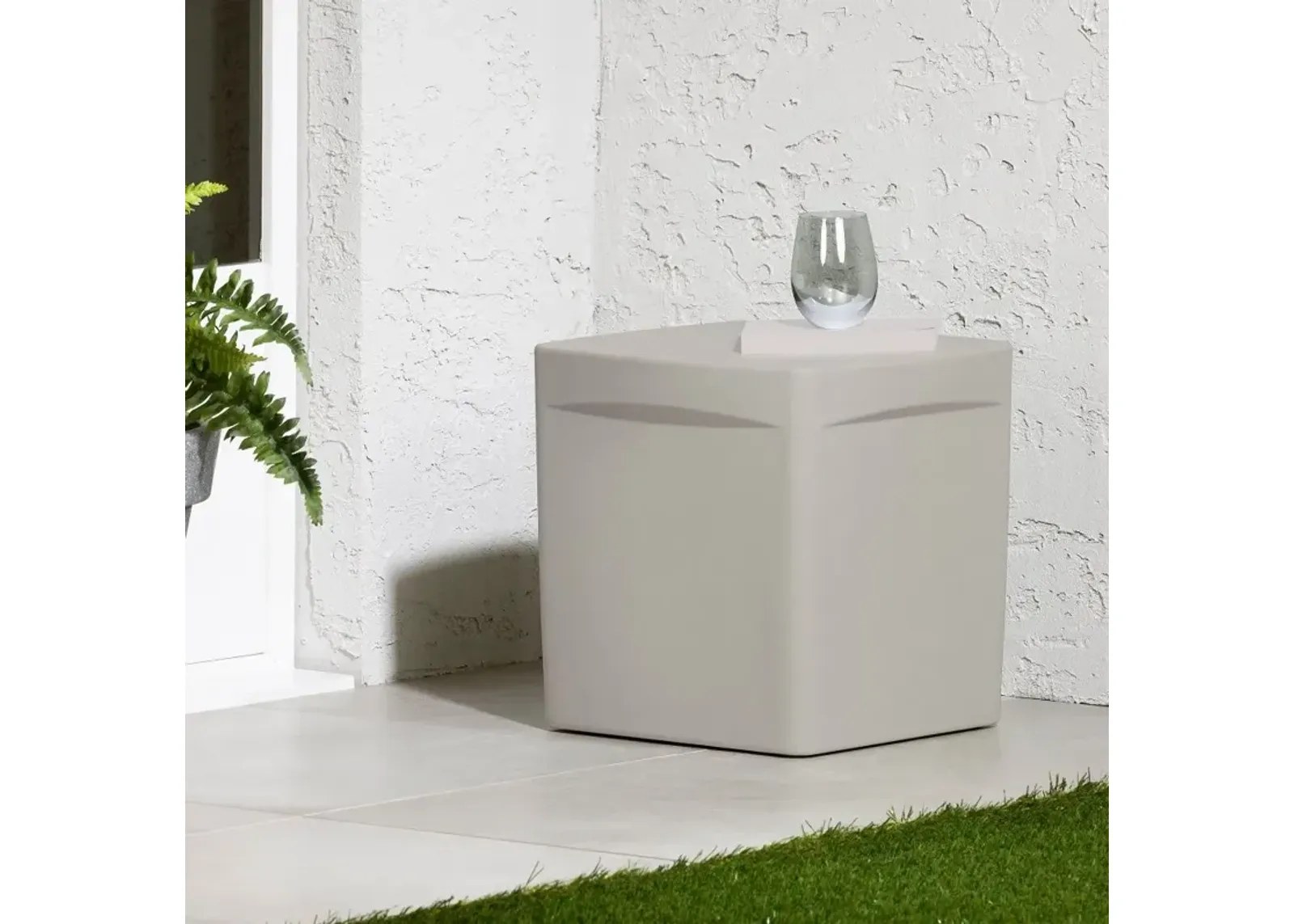 Dalya Greige Square Outdoor Side Table - South Shore