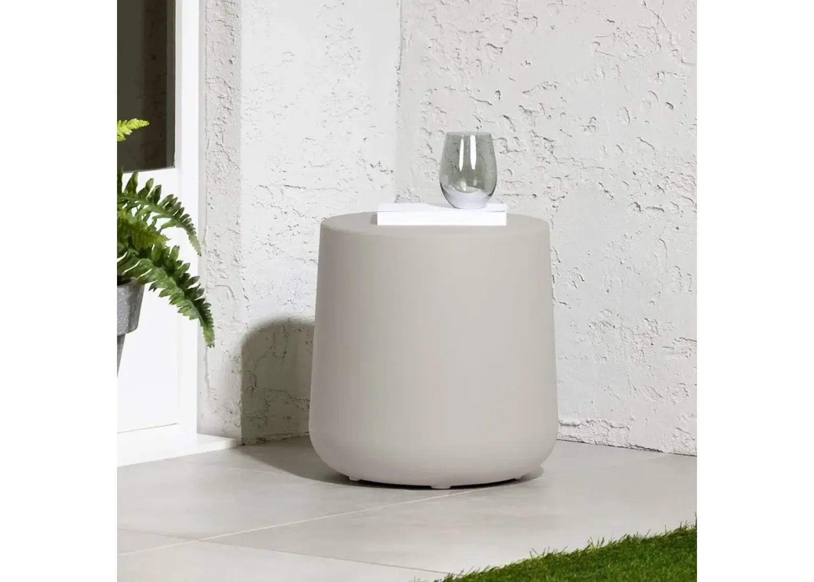 Dalya Greige Round Outdoor Side Table - South Shore