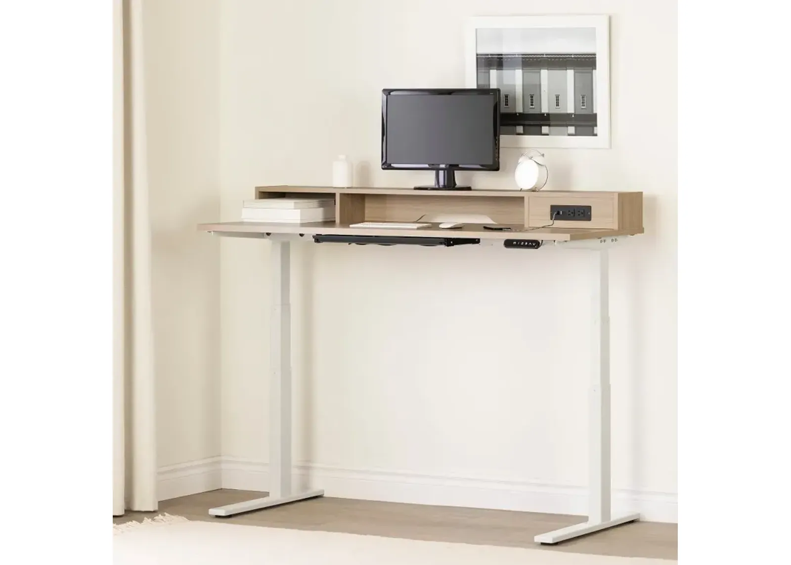 Majyta Light Brown Adjustable Height Standing Desk with Built In...