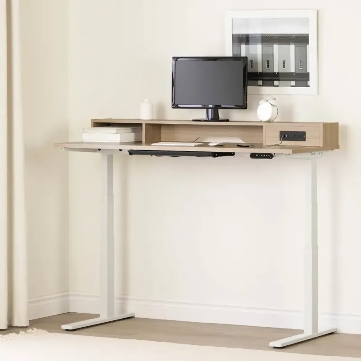 Majyta Light Brown Adjustable Height Standing Desk with Built In...