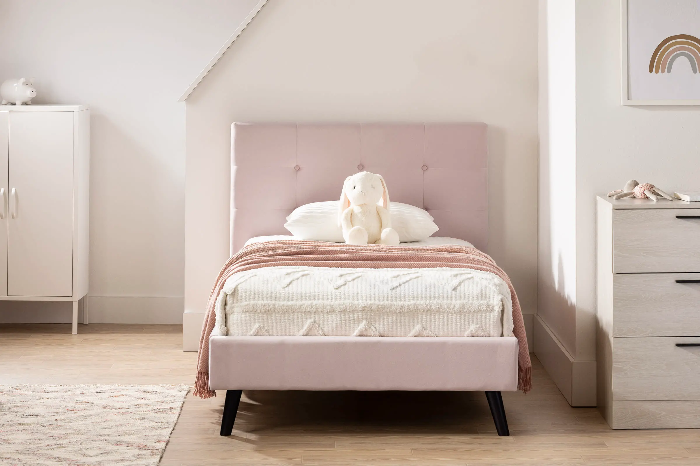 Maliza Pale Pink Twin Upholstered Platform Bed - South Shore