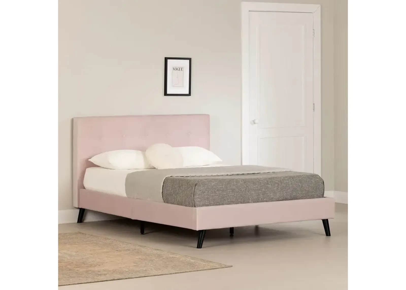 Maliza Pale Pink Full Upholstered Platform Bed - South Shore