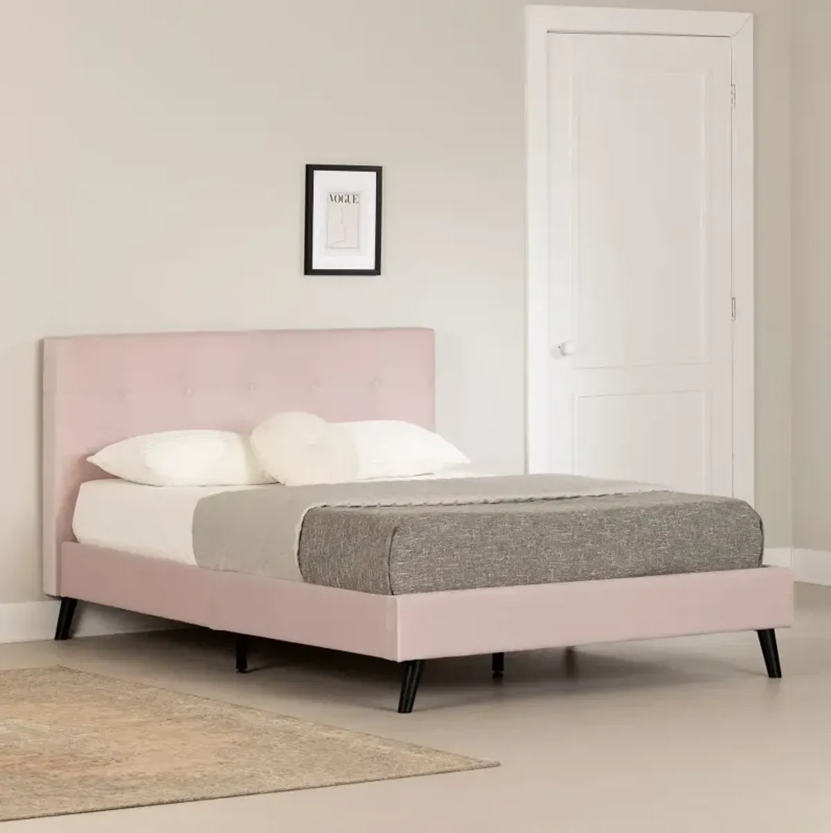 Maliza Pale Pink Full Upholstered Platform Bed - South Shore