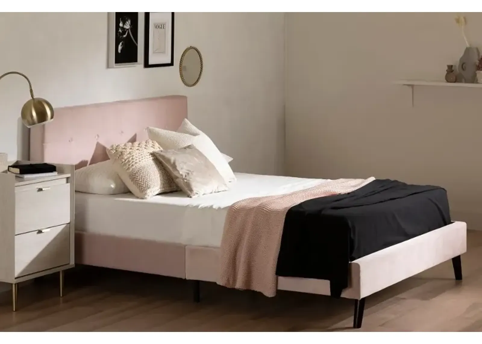 Maliza Pale Pink Queen Upholstered Platform Bed - South Shore