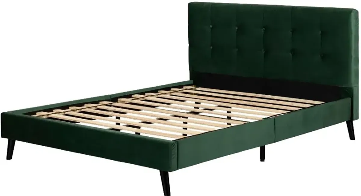 Maliza Dark Green Queen Upholstered Platform Bed - South Shore