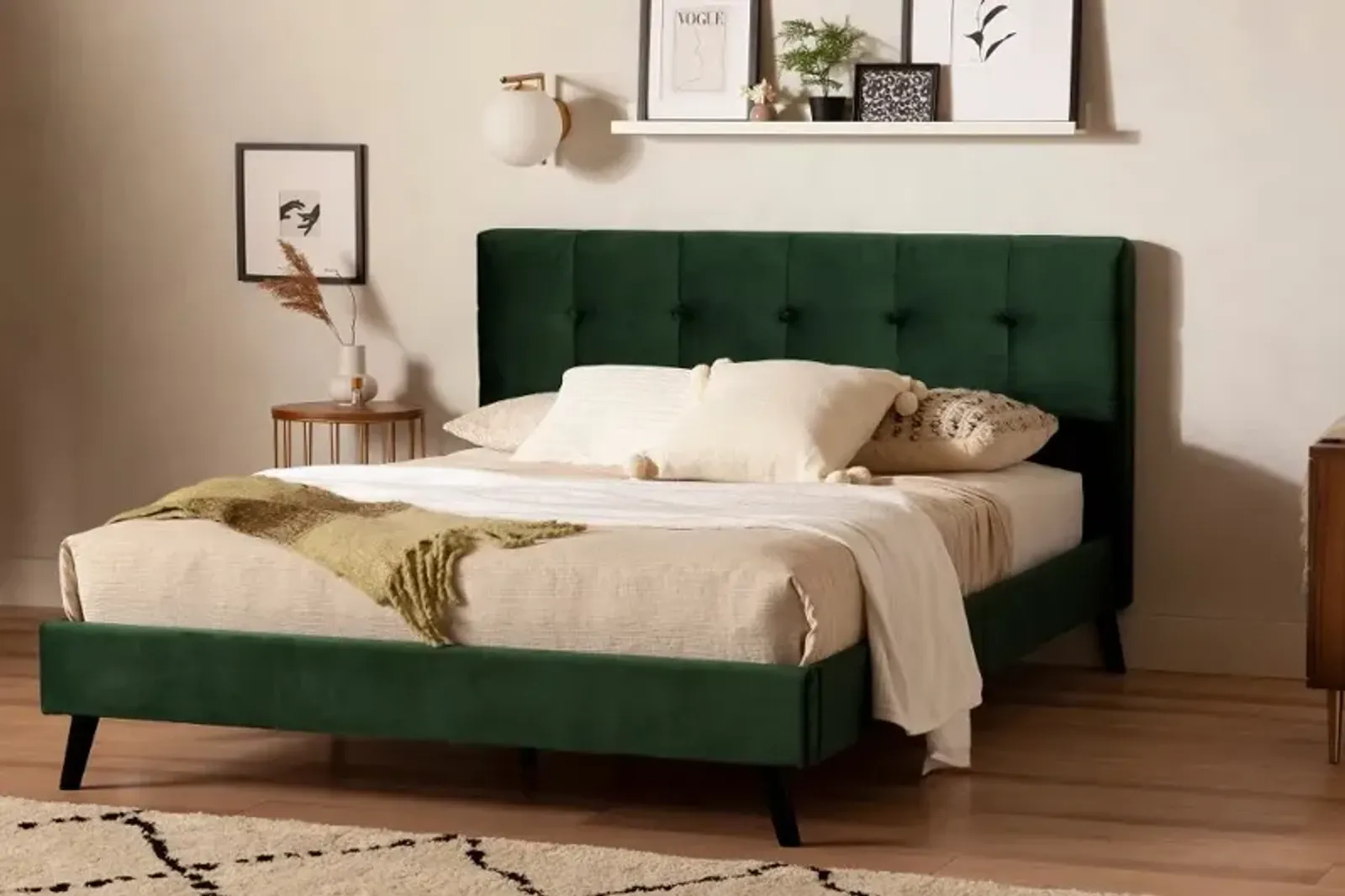 Maliza Dark Green Queen Upholstered Platform Bed - South Shore