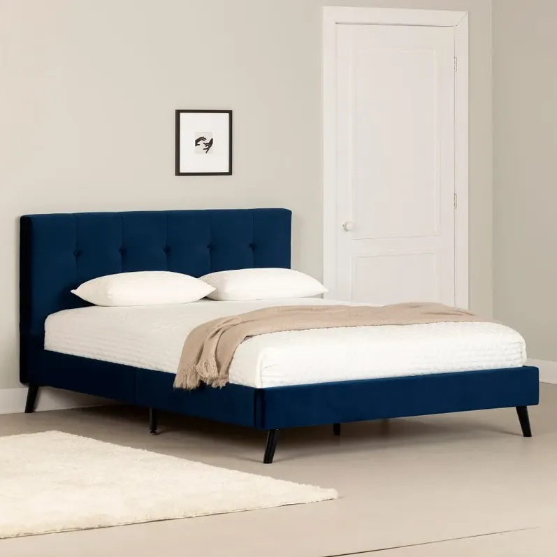 Maliza Navy Blue Queen Upholstered Platform Bed - South Shore