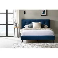 Maliza Navy Blue Queen Upholstered Platform Bed - South Shore