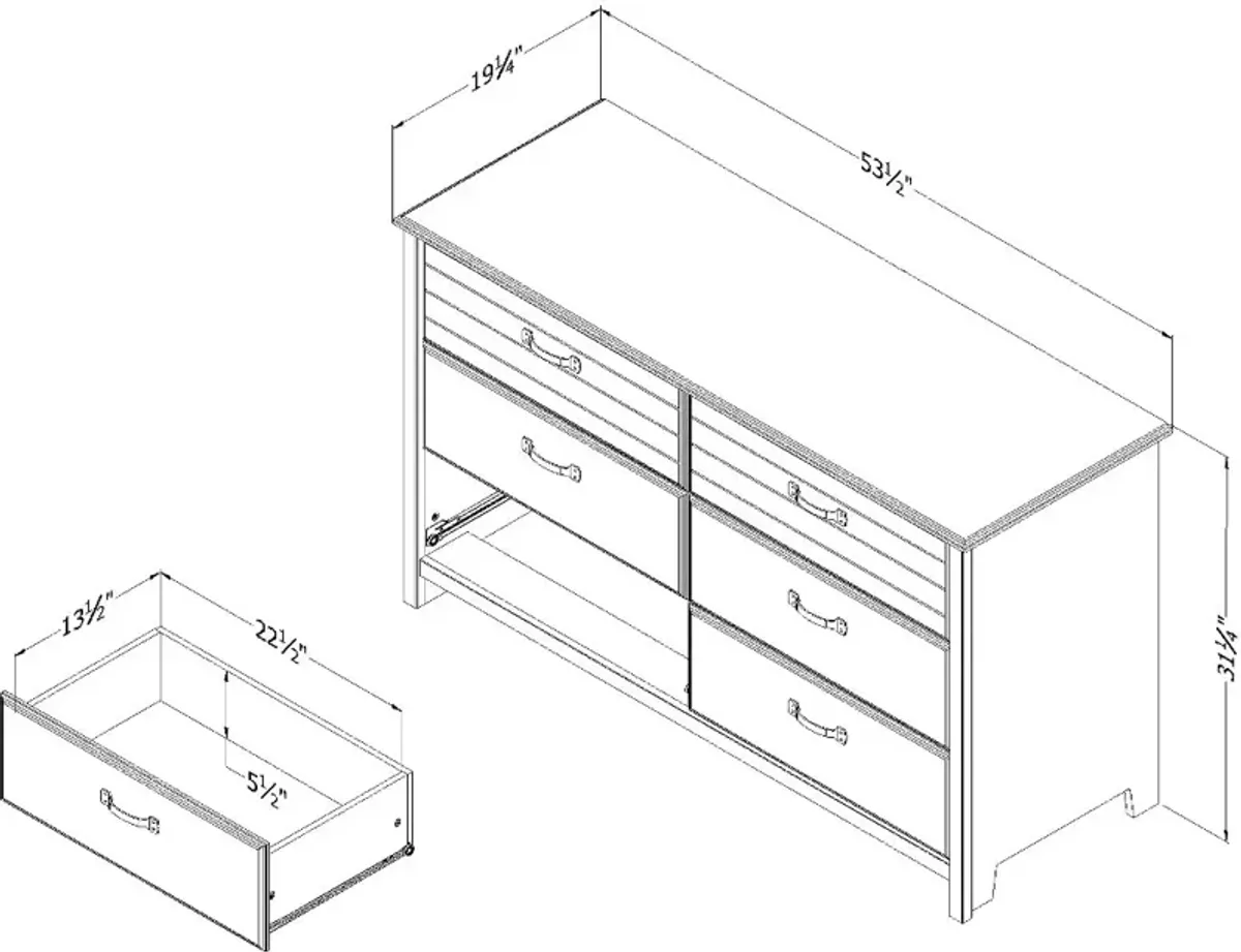 Ulysses Gray Oak 6-Drawer Double Dresser - South Shore