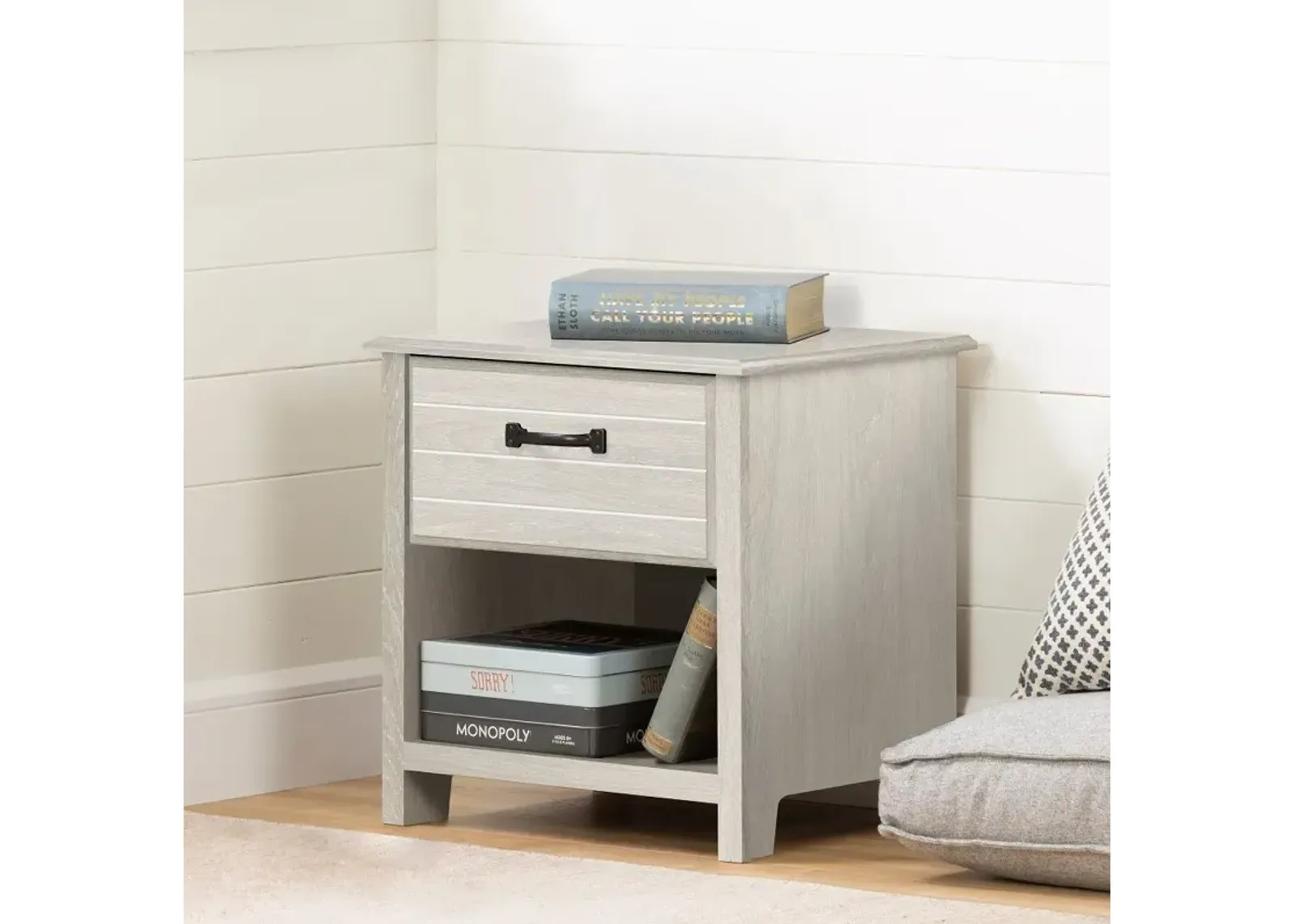 Ulysses Gray Oak 1-Drawer Nightstand - South Shore