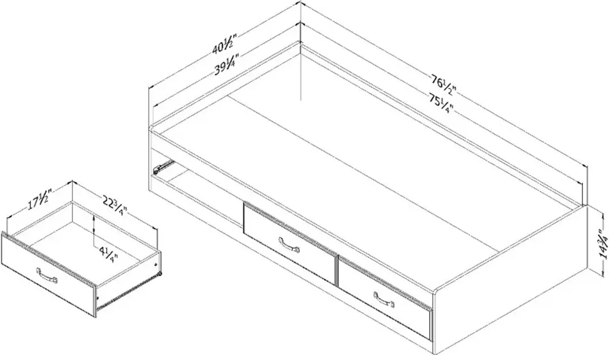 Ulysses Gray Oak Twin 3-Drawer Mates Bed - South Shore