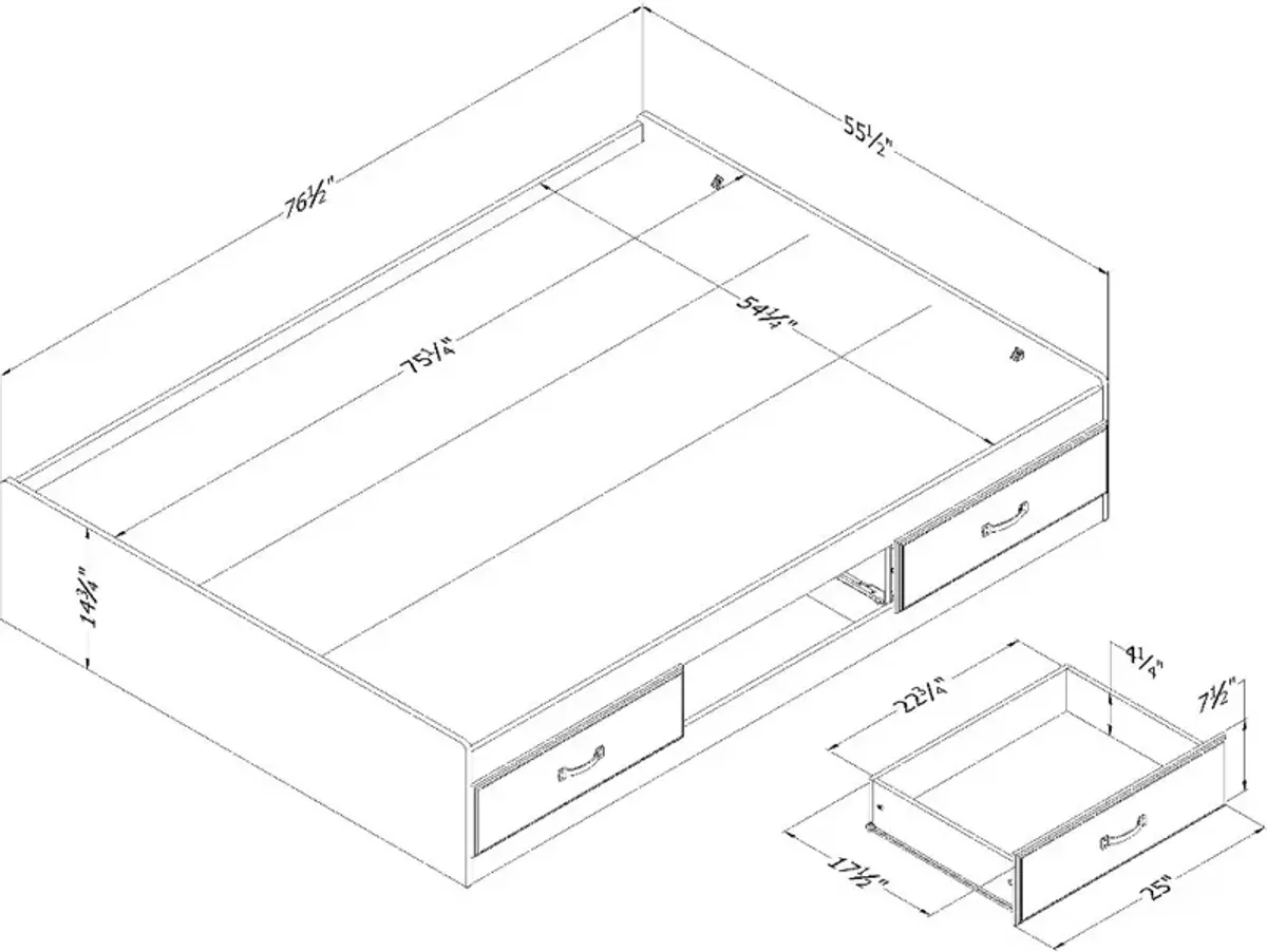 Ulysses Gray Oak Full 3-Drawer Mates Bed - South Shore