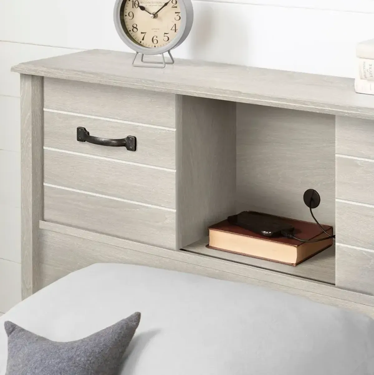 Ulysses Gray Oak Twin Bookcase Headboard - South Shore