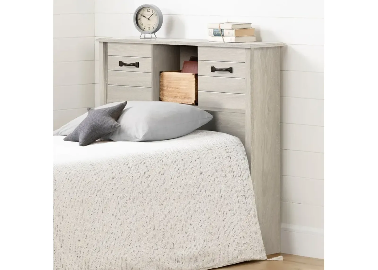 Ulysses Gray Oak Twin Bookcase Headboard - South Shore