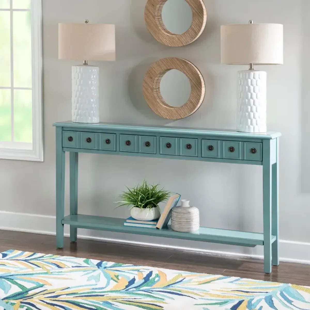 Sadie Teal Long Console Table