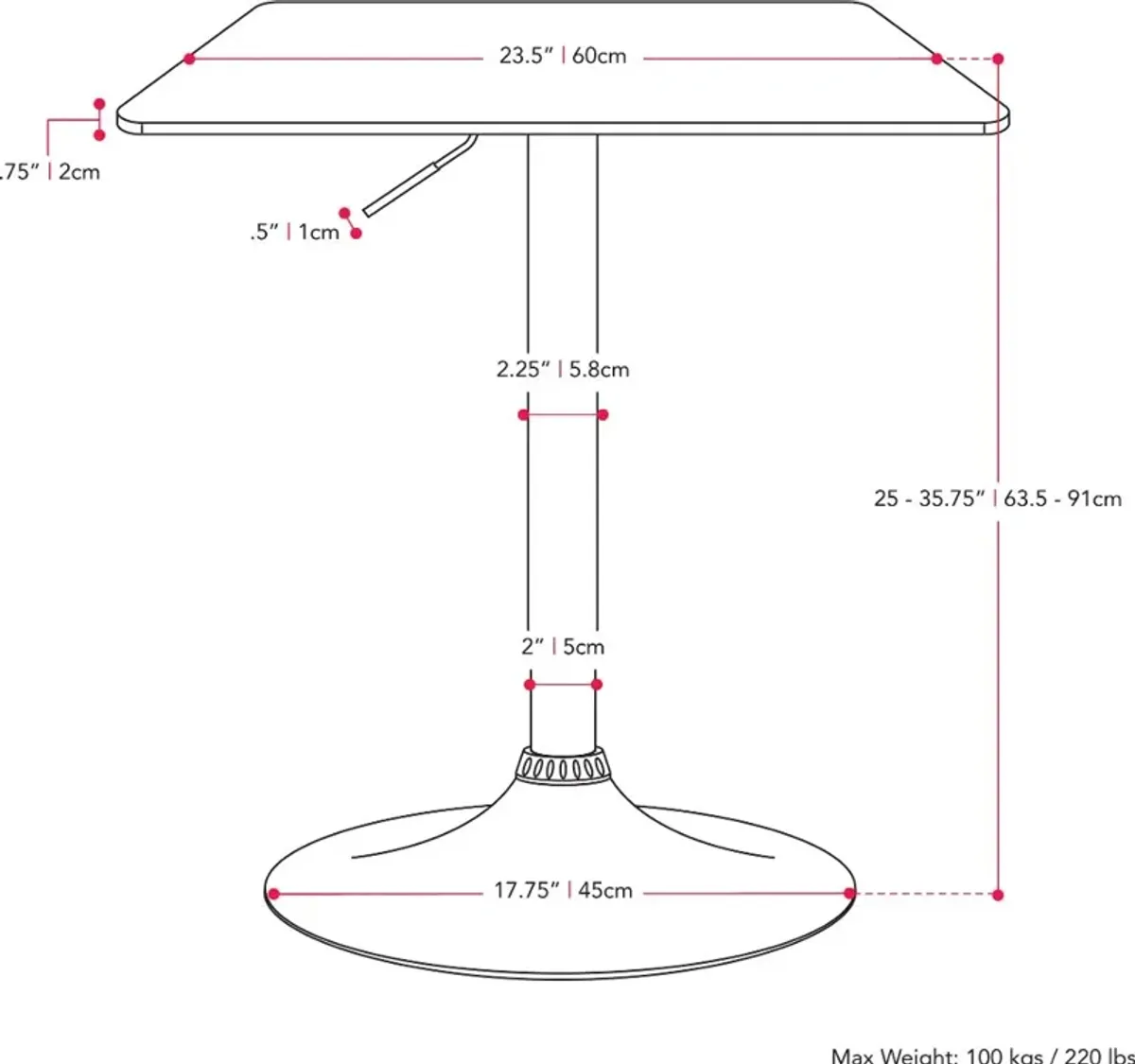 Black Square Adjustable Height Pedestal Table