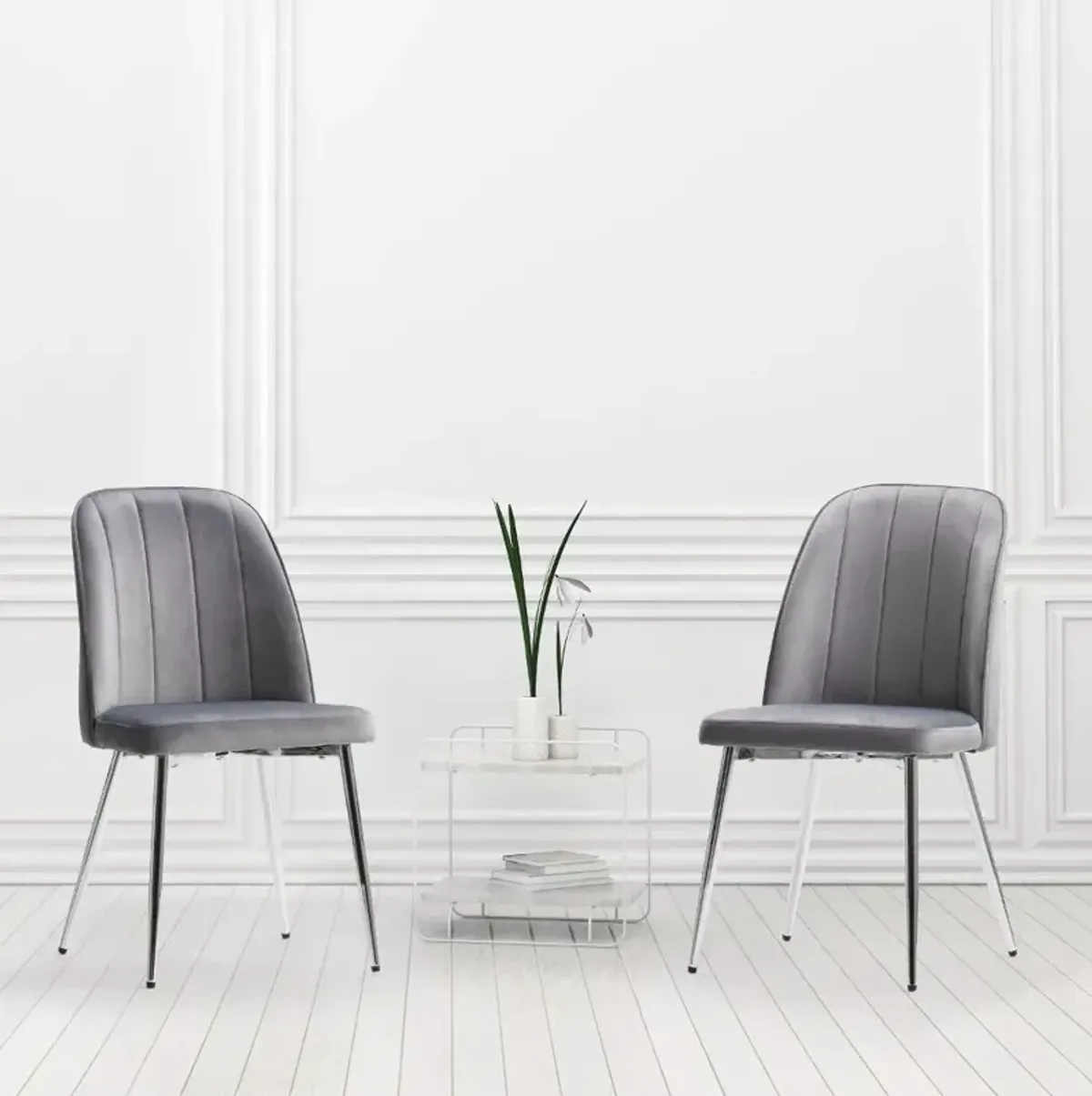 Nash Dark Gray Velvet Tufted Side Chair, Set of 2