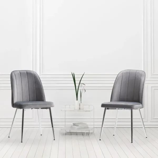 Nash Dark Gray Velvet Tufted Side Chair, Set of 2