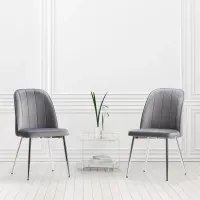 Nash Dark Gray Velvet Tufted Side Chair, Set of 2