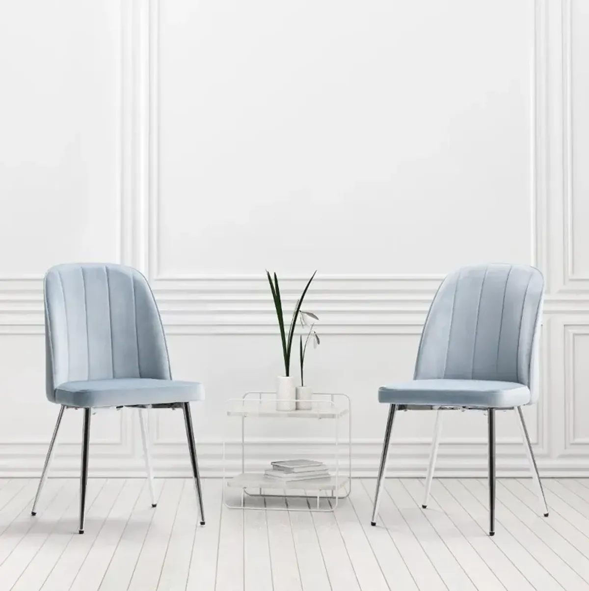 Nash Blue Velvet Tufted Side Chair, Set of 2