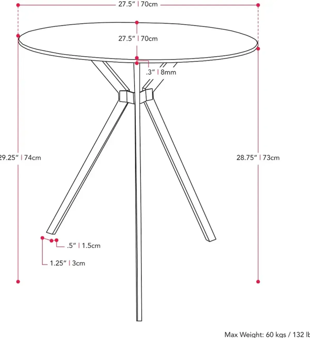 Lennox Glass Top Bistro Table