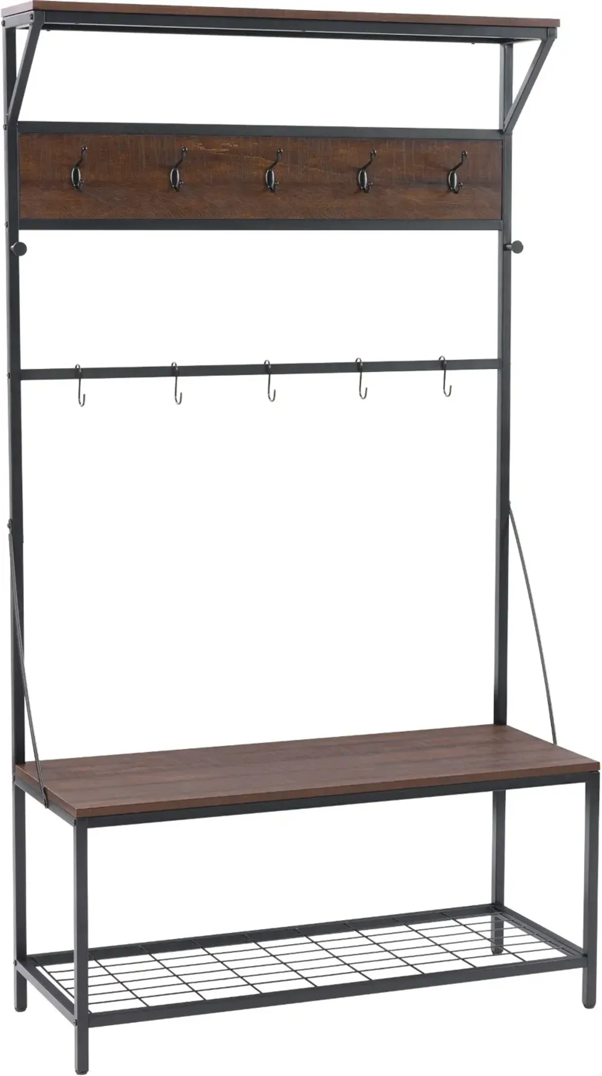 Rowan Walnut and Metal Tree Bench and Shoe Rack