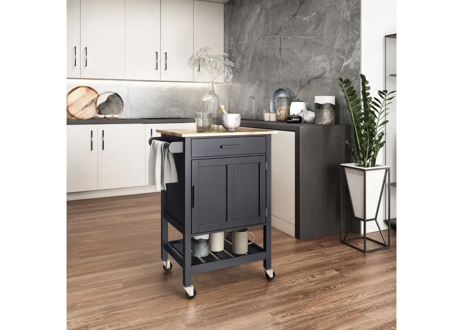 Sage Black Wood Kitchen Cart