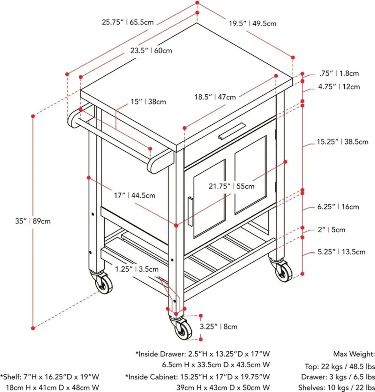 Sage White Wood Kitchen Cart